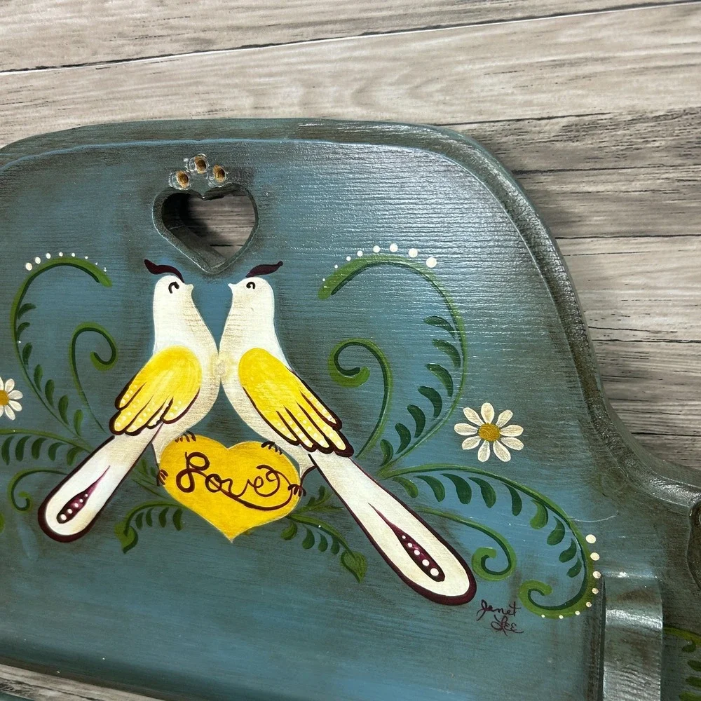 Wood Heart Hand Towel Rack Country Rustic Cottage‎ Love Birds Painted Decor Rack